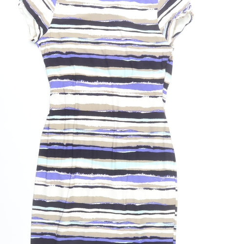 CC Women’s L Striped V-Neck Wrap Dress Short Sleeve Knee Length
