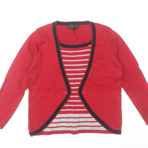 Jessica Graaf Womens Red Cotton Cardigan M Regular V-Neck Striped