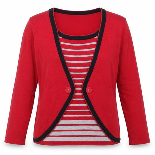 Jessica Graaf Womens Red Cotton Cardigan M Regular V-Neck Striped