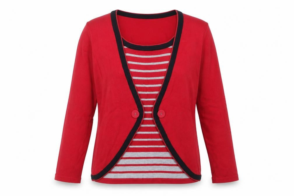 Jessica Graaf Womens Red Cotton Cardigan M Regular V-Neck Striped