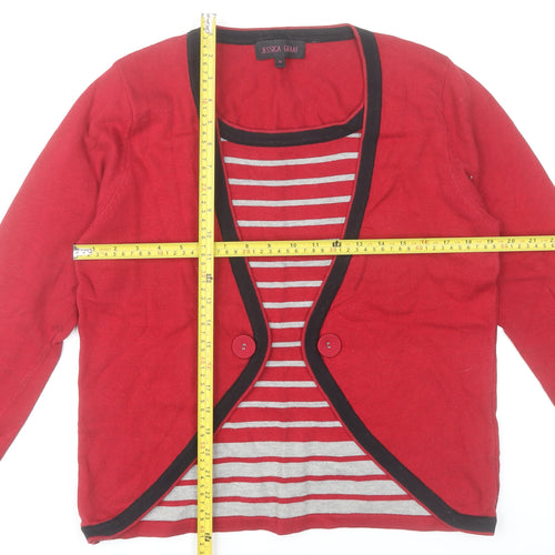 Jessica Graaf Womens Red Cotton Cardigan M Regular V-Neck Striped
