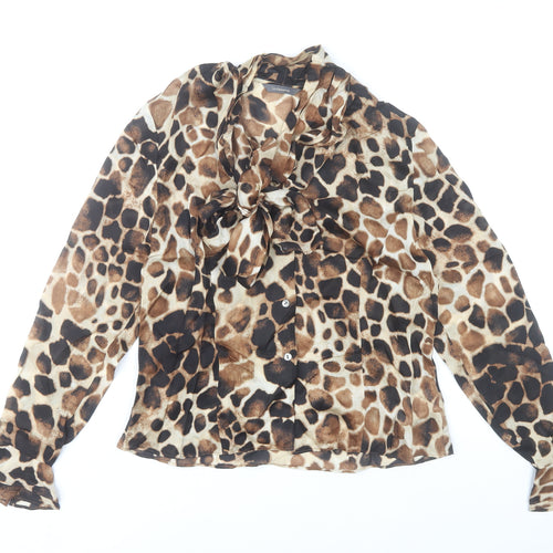 Liz Claiborne Womens Brown Animal Print Silk Blouse UK 10
