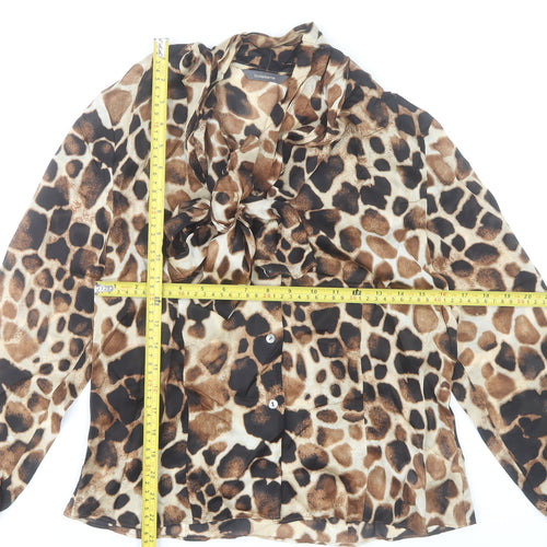 Liz Claiborne Womens Brown Animal Print Silk Blouse UK 10