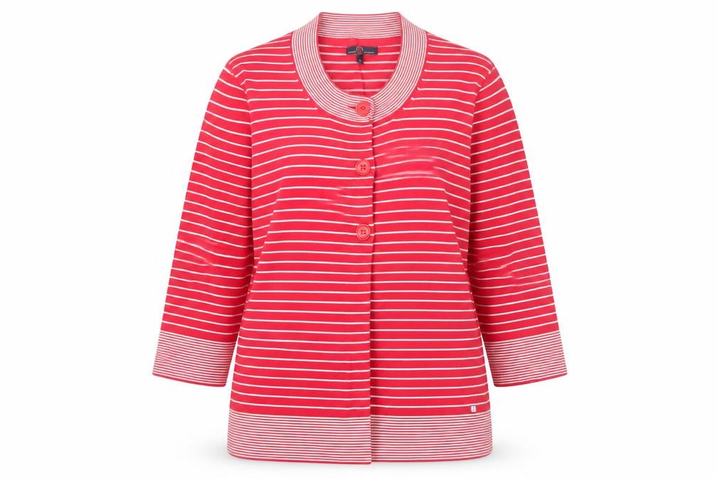 Paco Marine Women Red Striped Cotton Cardigan L V-Neck 3/4 Sleeve
