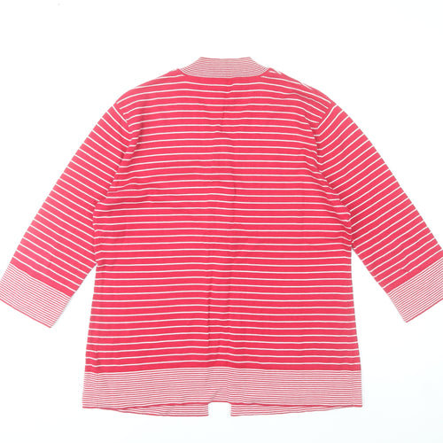 Paco Marine Women Red Striped Cotton Cardigan L V-Neck 3/4 Sleeve