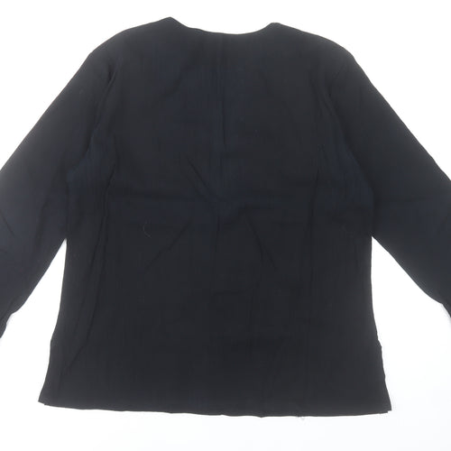 GHE Collection Women’s Black Tunic Blouse L Embroidered Floral Bohemian