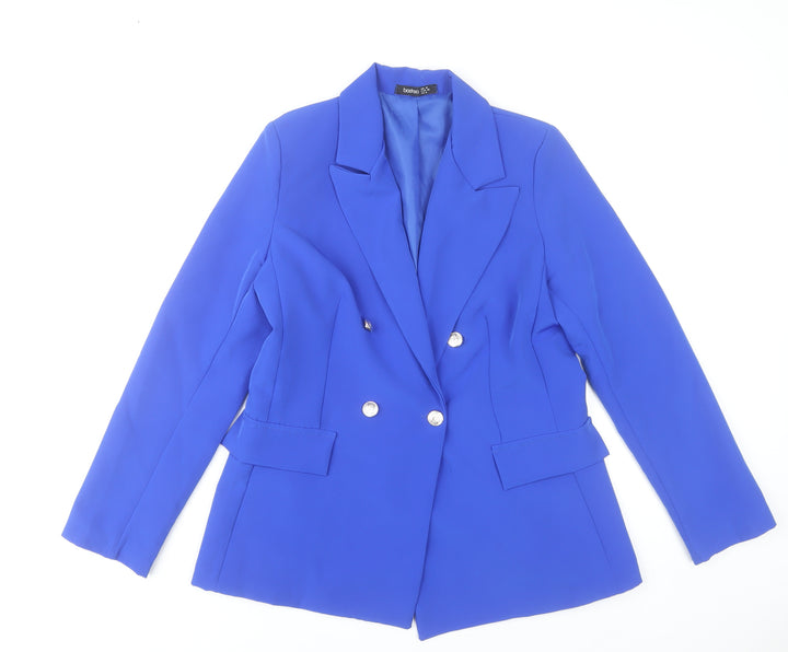 Boohoo Women Blue Blazer UK 10 Regular Fit Mid-Length Work Jacket