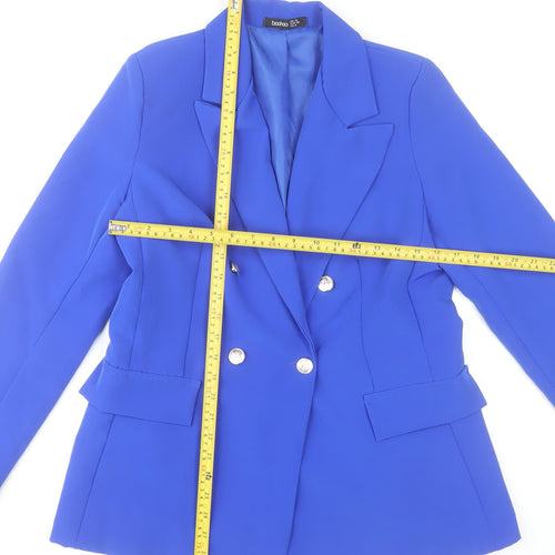 Boohoo Women Blue Blazer UK 10 Regular Fit Mid-Length Work Jacket