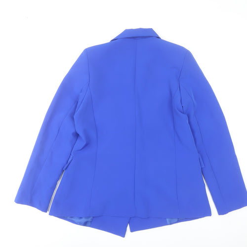 Boohoo Women Blue Blazer UK 10 Regular Fit Mid-Length Work Jacket