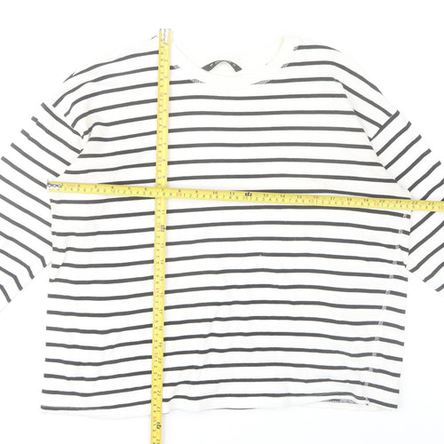 Dunnes Stores Womens Black Ivory Striped Cotton Long Sleeve T-Shirt L
