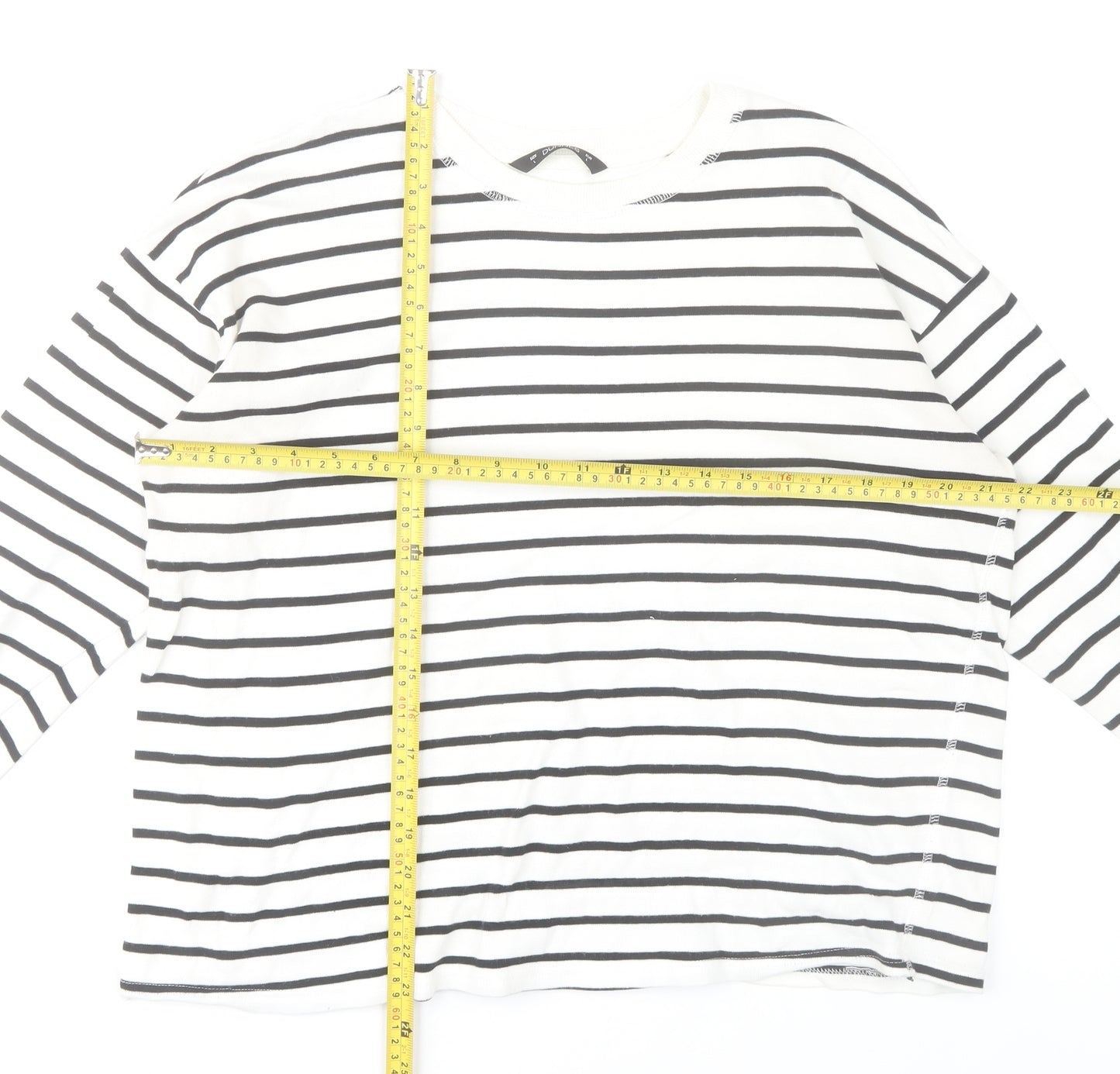 Dunnes Stores Womens Black Ivory Striped Cotton Long Sleeve T-Shirt L