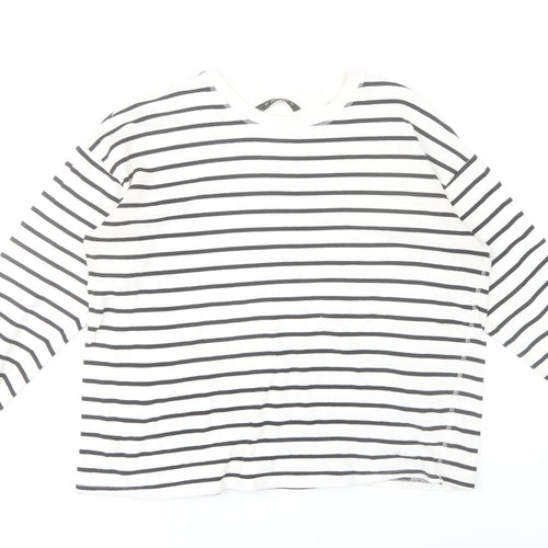 Dunnes Stores Womens Black Ivory Striped Cotton Long Sleeve T-Shirt L