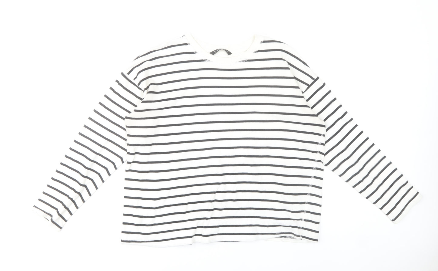 Dunnes Stores Womens Black Ivory Striped Cotton Long Sleeve T-Shirt L