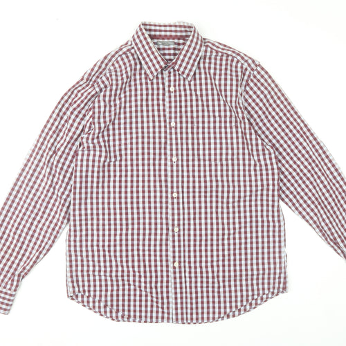 Gap Mens Red Check Classic Fit Long Sleeve Cotton Shirt L