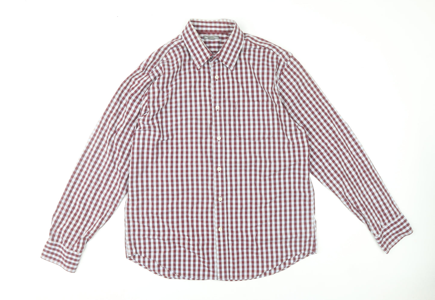 Gap Mens Red Check Classic Fit Long Sleeve Cotton Shirt L
