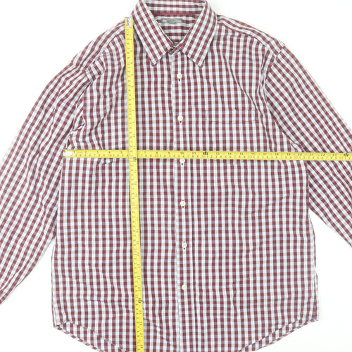 Gap Mens Red Check Classic Fit Long Sleeve Cotton Shirt L