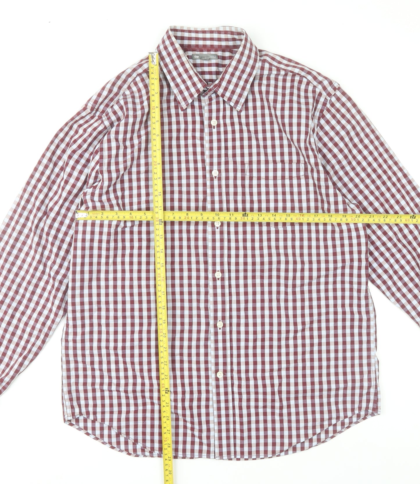 Gap Mens Red Check Classic Fit Long Sleeve Cotton Shirt L