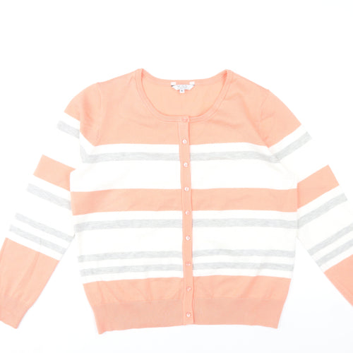 Miso Essentials Womens XL Orange White Grey Striped Cardigan