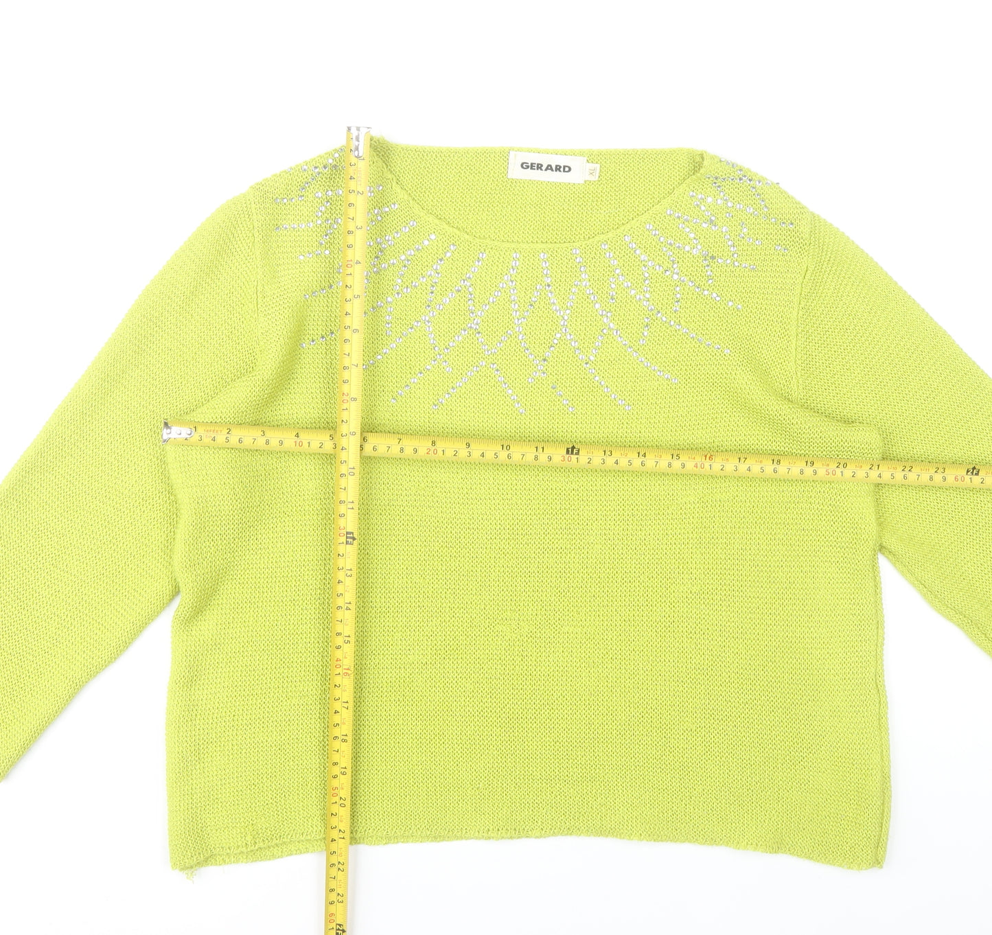 Gerard Women’s Yellow XL Pullover Jumper Beaded Round Neck