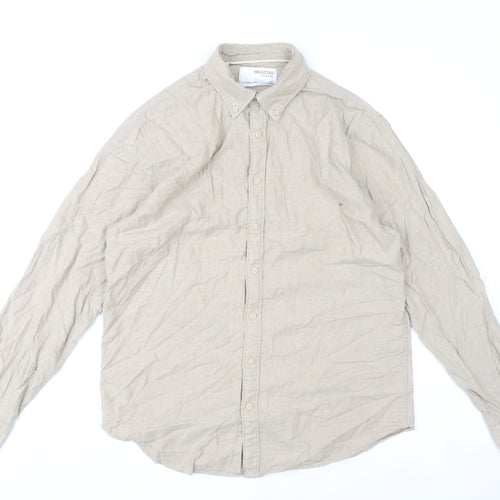 Selected Homme Mens Beige Slim Fit Linen Style Shirt XL 44 Long Sleeve