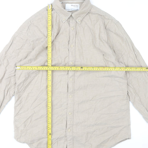 Selected Homme Mens Beige Slim Fit Linen Style Shirt XL 44 Long Sleeve