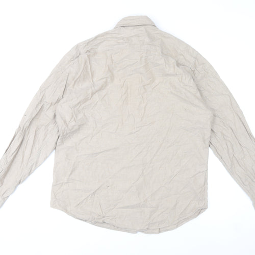 Selected Homme Mens Beige Slim Fit Linen Style Shirt XL 44 Long Sleeve