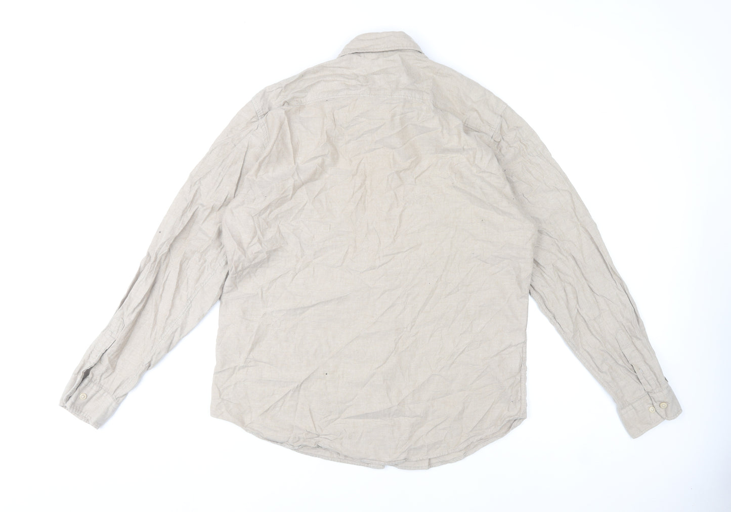 Selected Homme Mens Beige Slim Fit Linen Style Shirt XL 44 Long Sleeve