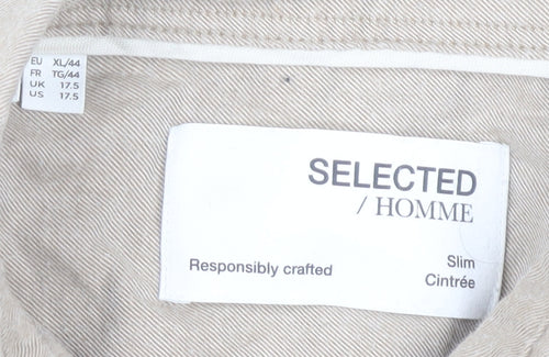 Selected Homme Mens Beige Slim Fit Linen Style Shirt XL 44 Long Sleeve