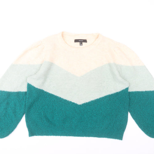 Vero Moda Womens L Beige Green Colour Block Knit Pullover Jumper