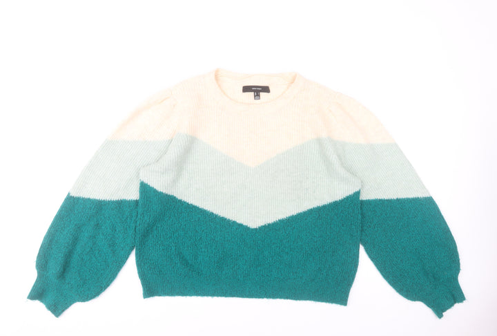 Vero Moda Womens L Beige Green Colour Block Knit Pullover Jumper
