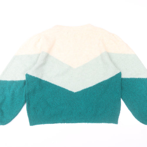 Vero Moda Womens L Beige Green Colour Block Knit Pullover Jumper