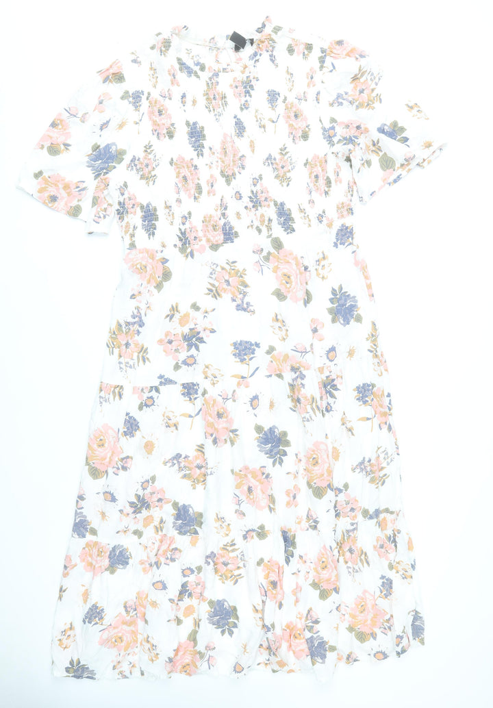 New Look Women’s Multicoloured Floral Midi Dress UK 18 Puff Sleeve