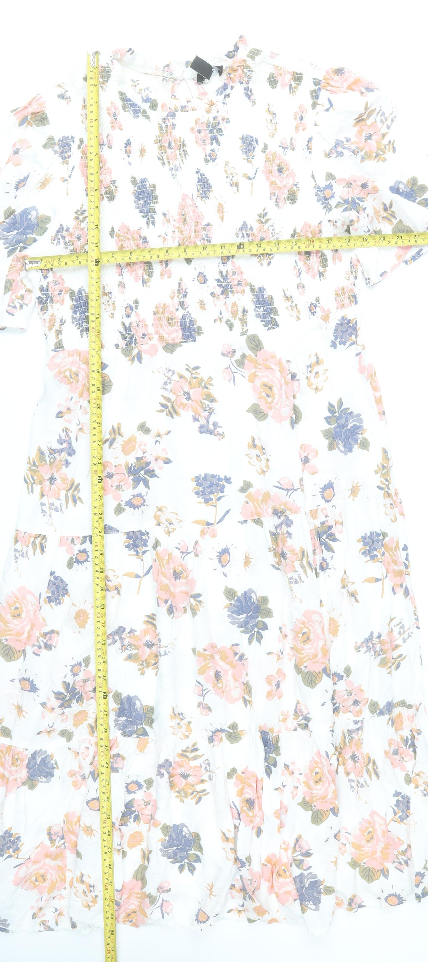 New Look Women’s Multicoloured Floral Midi Dress UK 18 Puff Sleeve