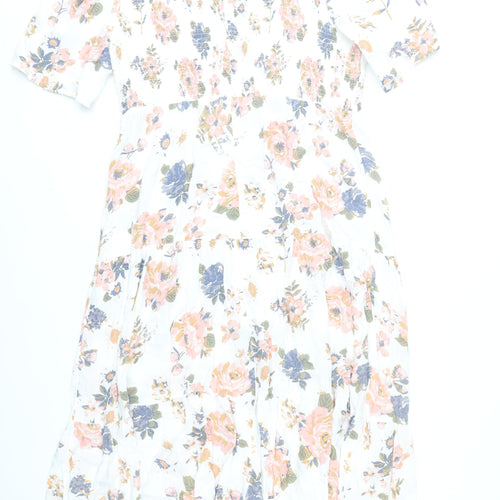 New Look Women’s Multicoloured Floral Midi Dress UK 18 Puff Sleeve