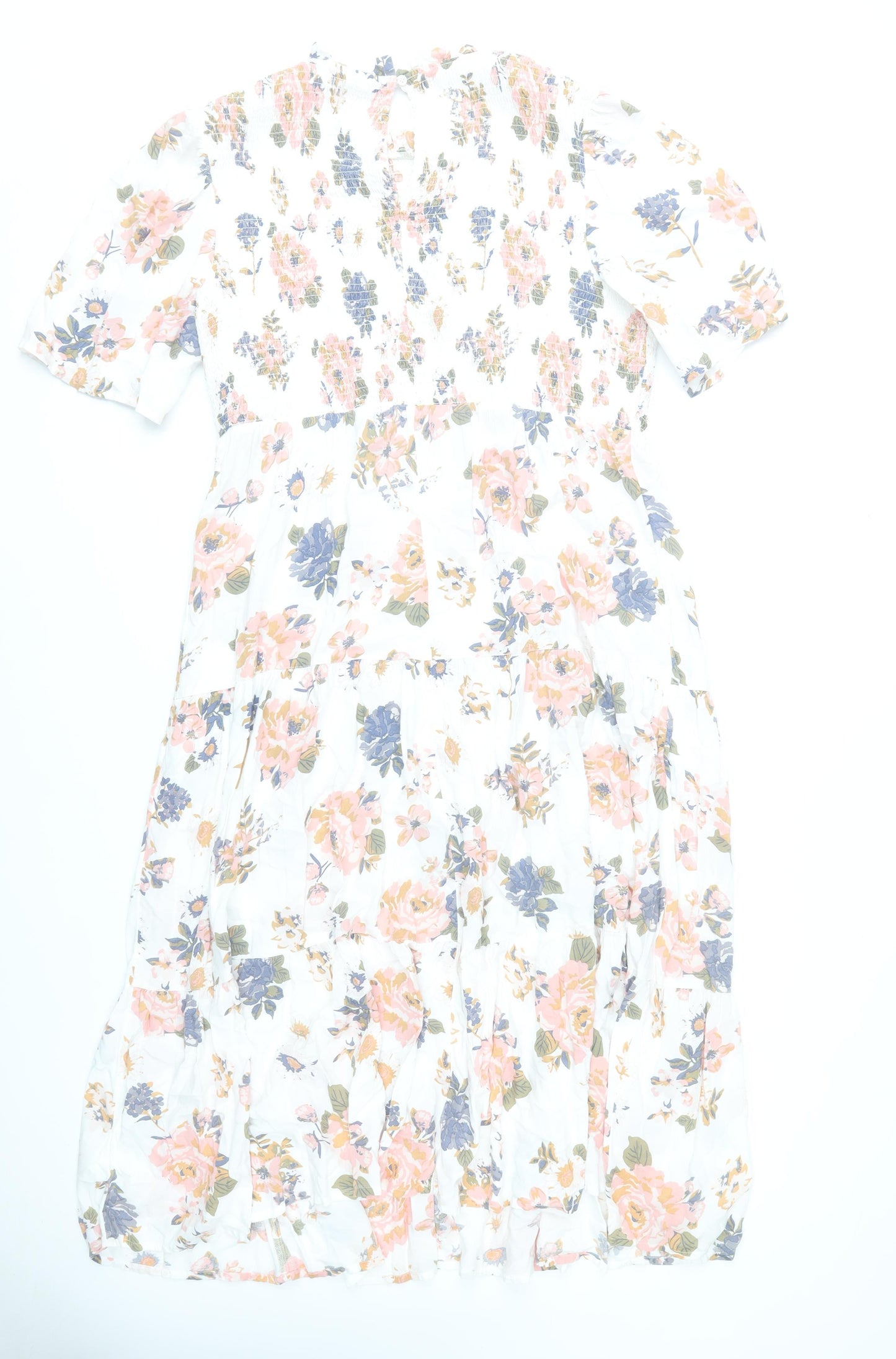 New Look Women’s Multicoloured Floral Midi Dress UK 18 Puff Sleeve