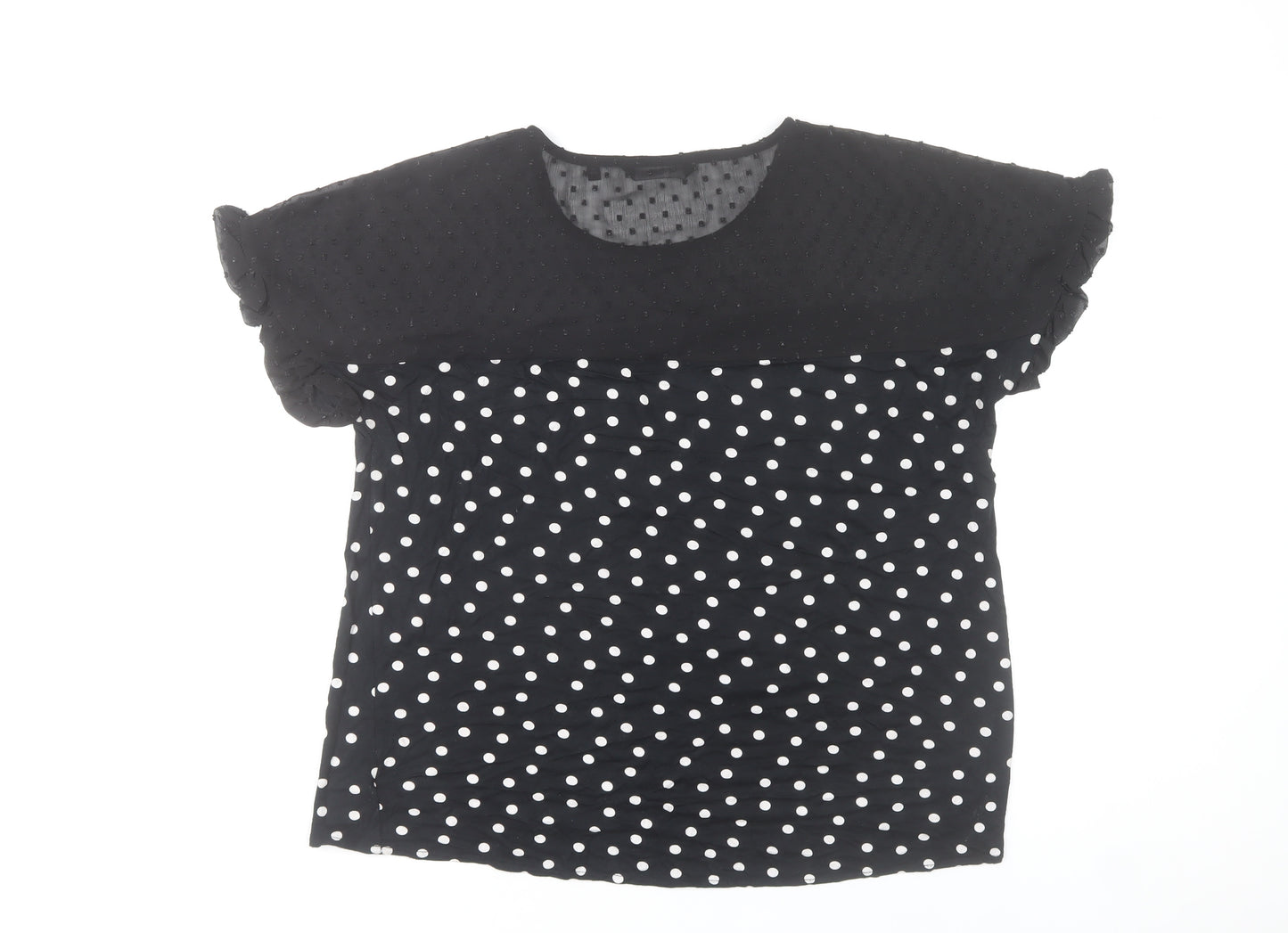 Next Women’s Black Polka Dot Blouse UK 14 Short Sleeve Tunic