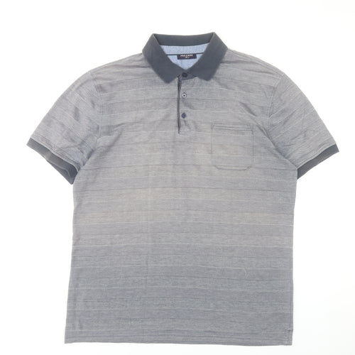 Pre End Men’s Grey Striped Polo Shirt Size L Cotton Blend