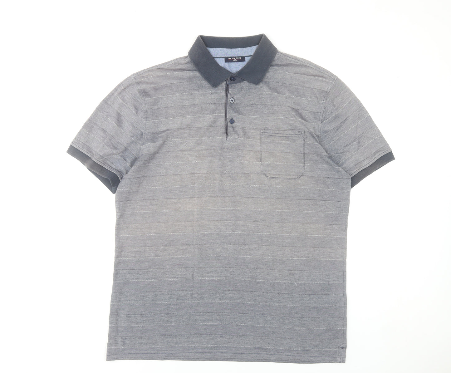 Pre End Men’s Grey Striped Polo Shirt Size L Cotton Blend
