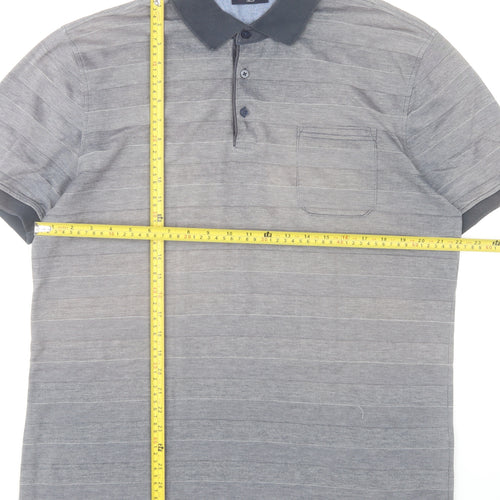 Pre End Men’s Grey Striped Polo Shirt Size L Cotton Blend