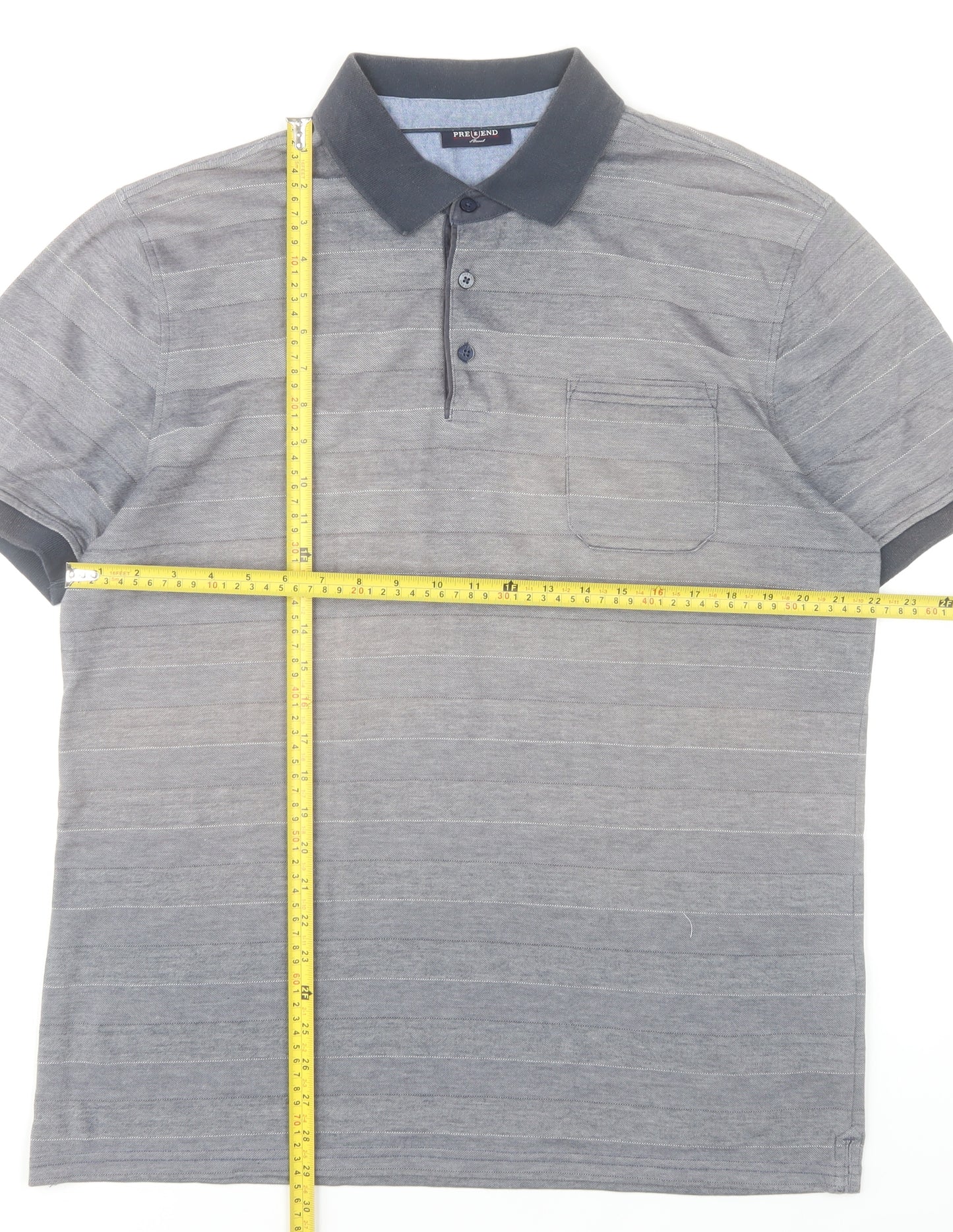 Pre End Men’s Grey Striped Polo Shirt Size L Cotton Blend