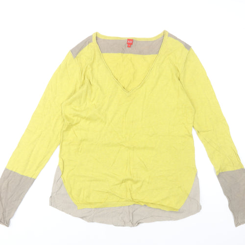 Miss Captain Womens Yellow Cotton V-Neck Pullover Jumper Size 10