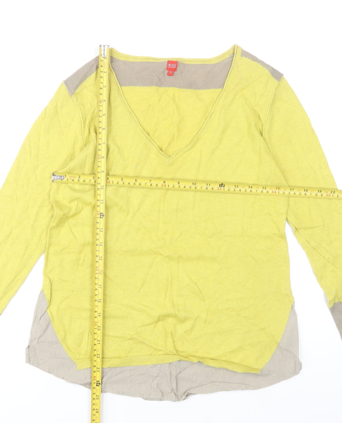 Miss Captain Womens Yellow Cotton V-Neck Pullover Jumper Size 10