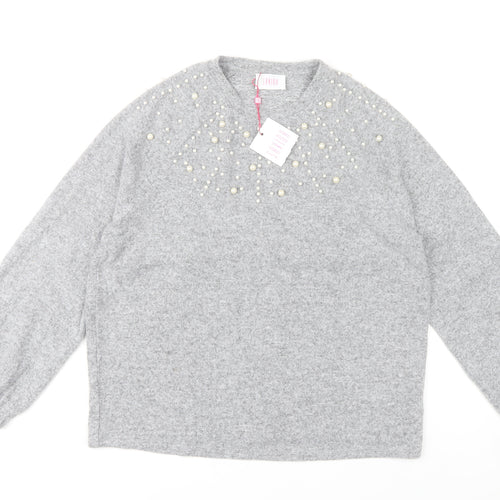 Savida Women’s Grey Beaded Pullover Jumper Size 14 Regular Knit