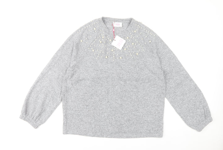 Savida Women’s Grey Beaded Pullover Jumper Size 14 Regular Knit