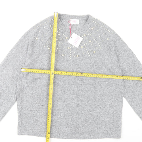 Savida Women’s Grey Beaded Pullover Jumper Size 14 Regular Knit