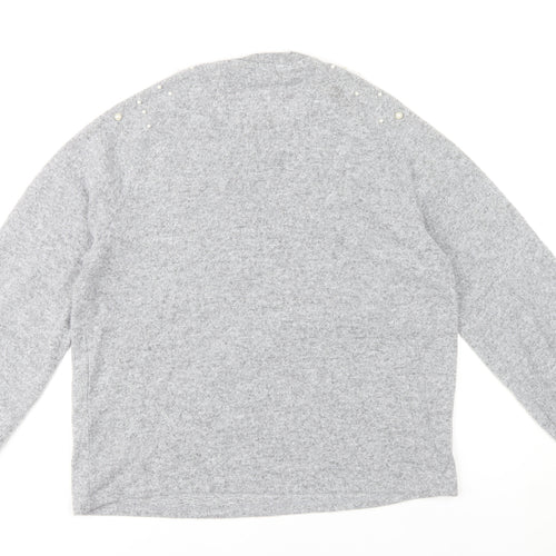 Savida Women’s Grey Beaded Pullover Jumper Size 14 Regular Knit