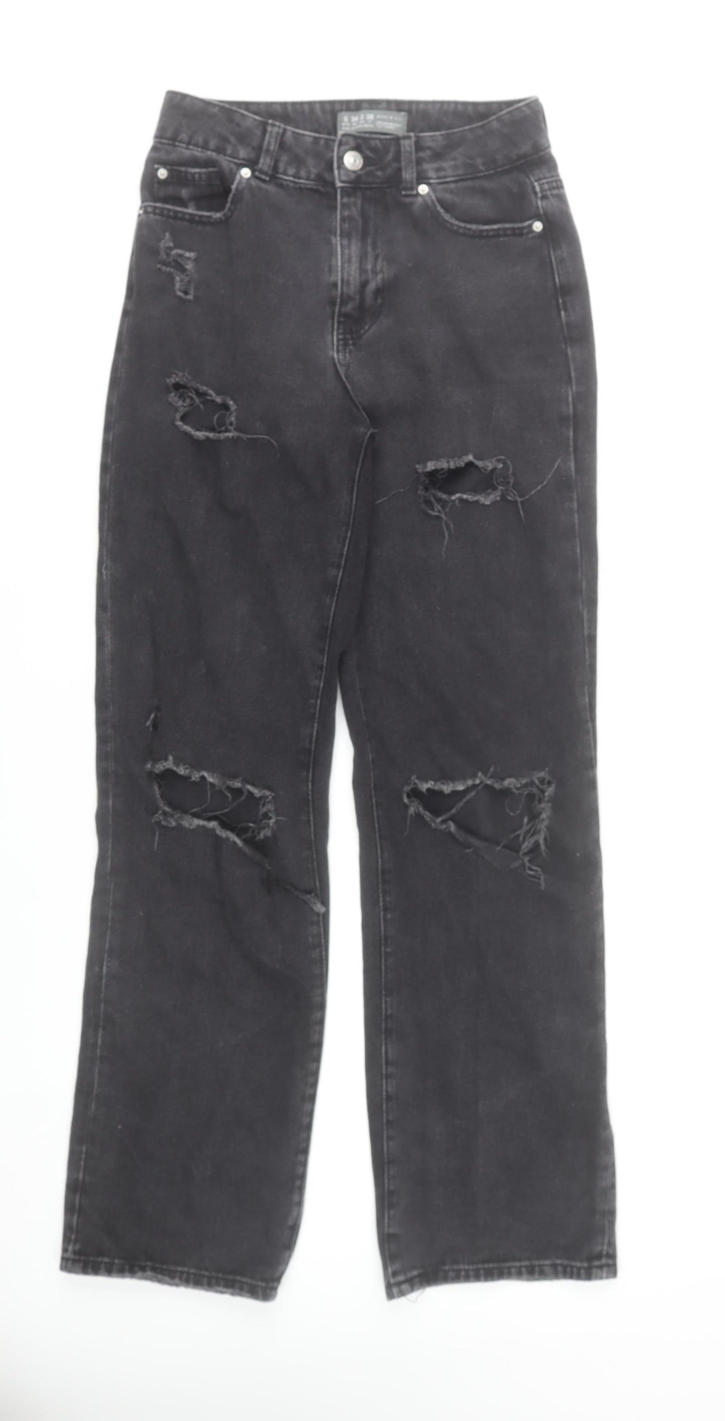 Primark Women’s Black Straight Distressed Jeans Size 6