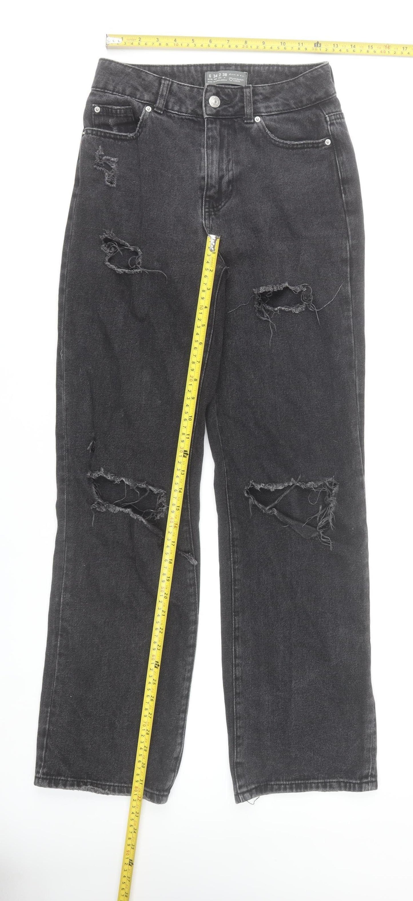 Primark Women’s Black Straight Distressed Jeans Size 6