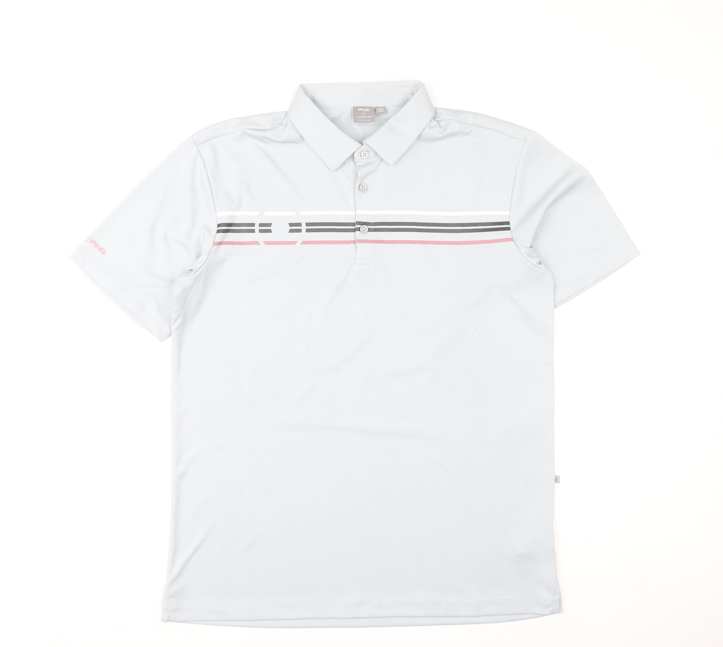 PING Mens Grey Striped Golf Polo Shirt Size M Performance Polyester