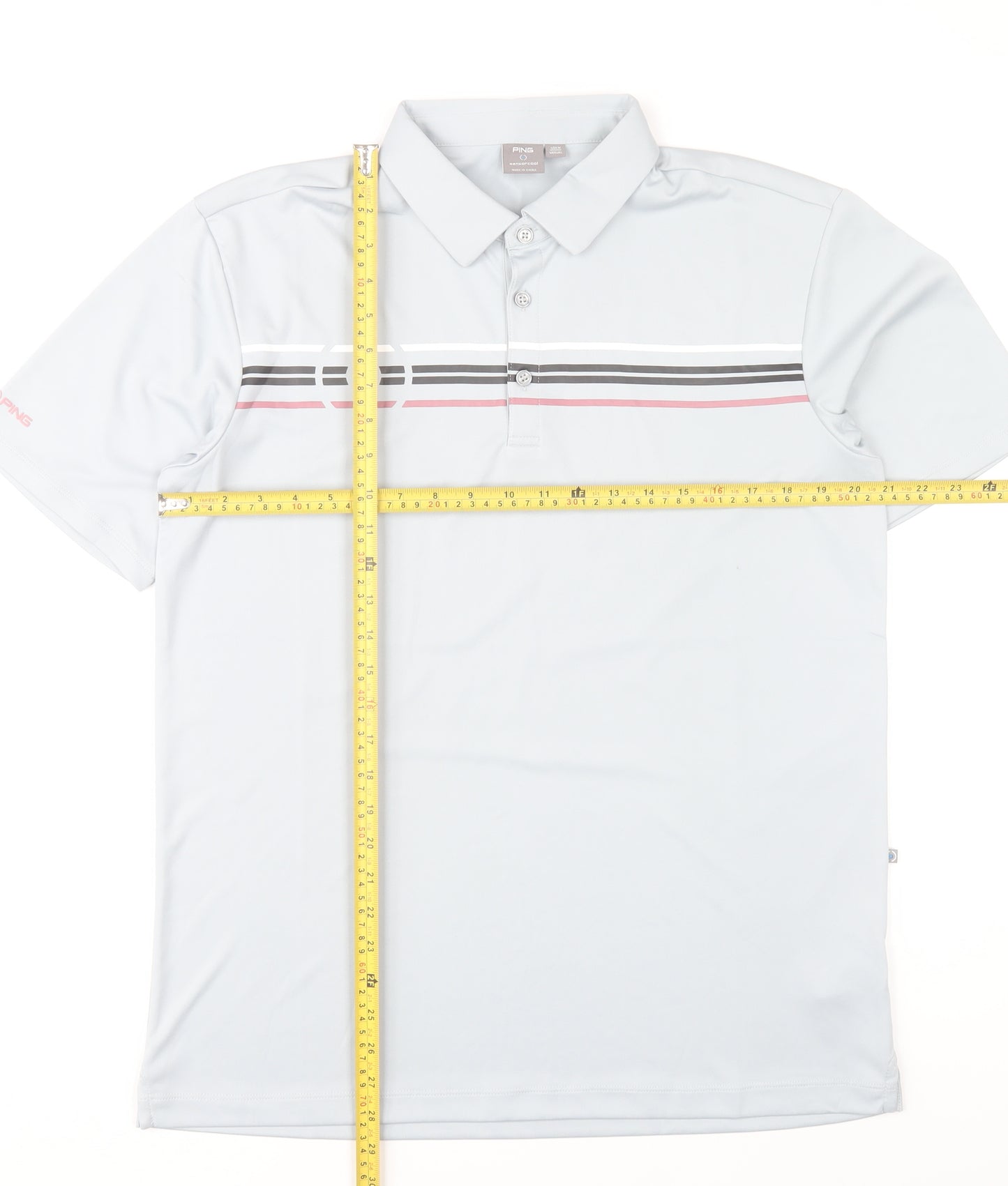 PING Mens Grey Striped Golf Polo Shirt Size M Performance Polyester